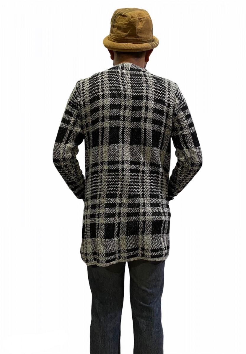 Cardigan - Plaid Checked Open Front Knitted - 4