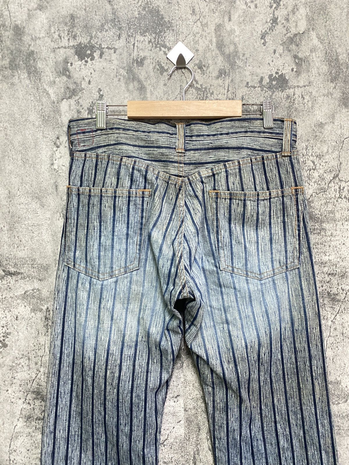 Vintage BLUE WAY Striped Blue Faded Denim - 8