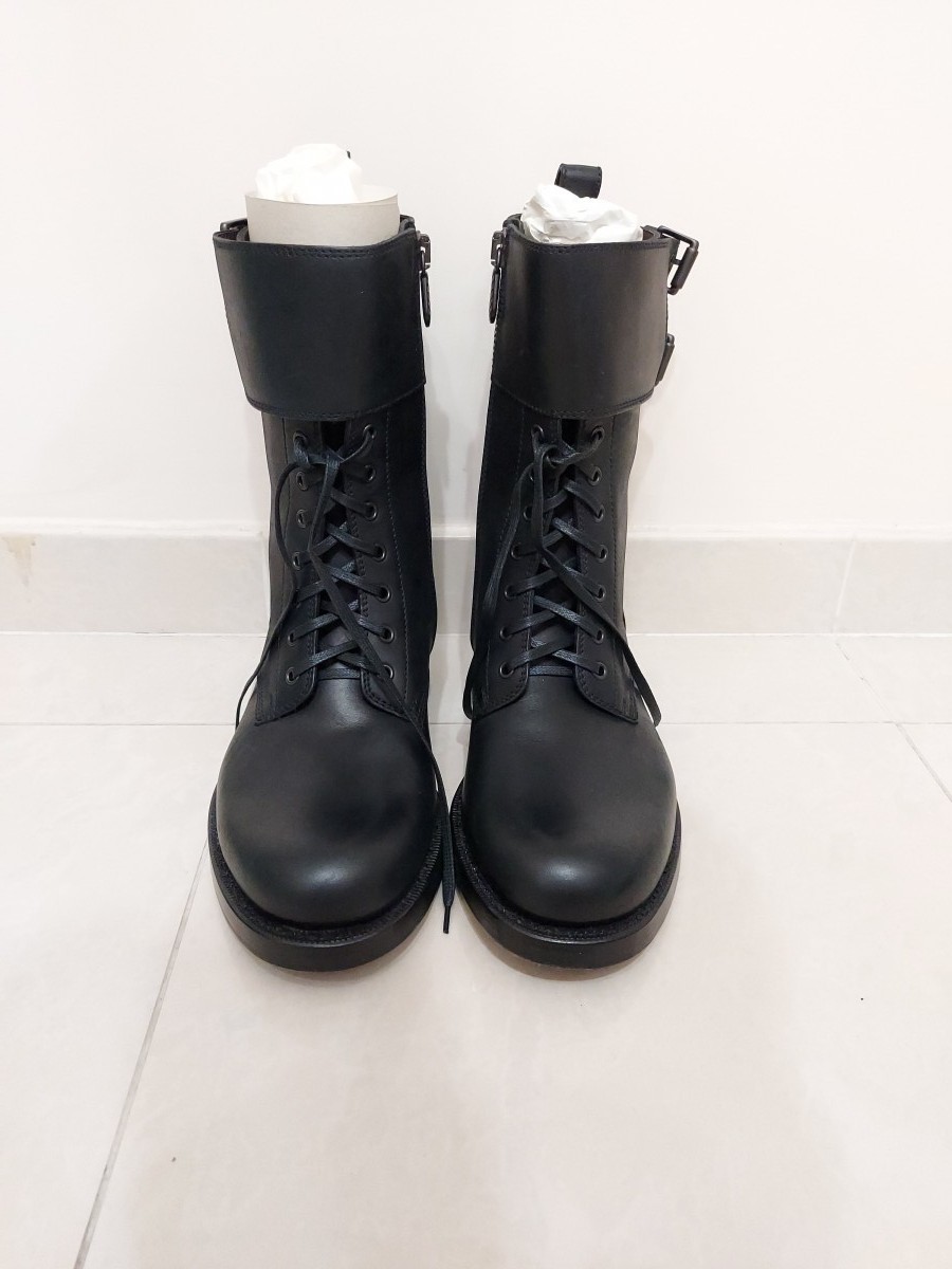 Black Leather Buckle Strap Military Combat Service Boots - 2