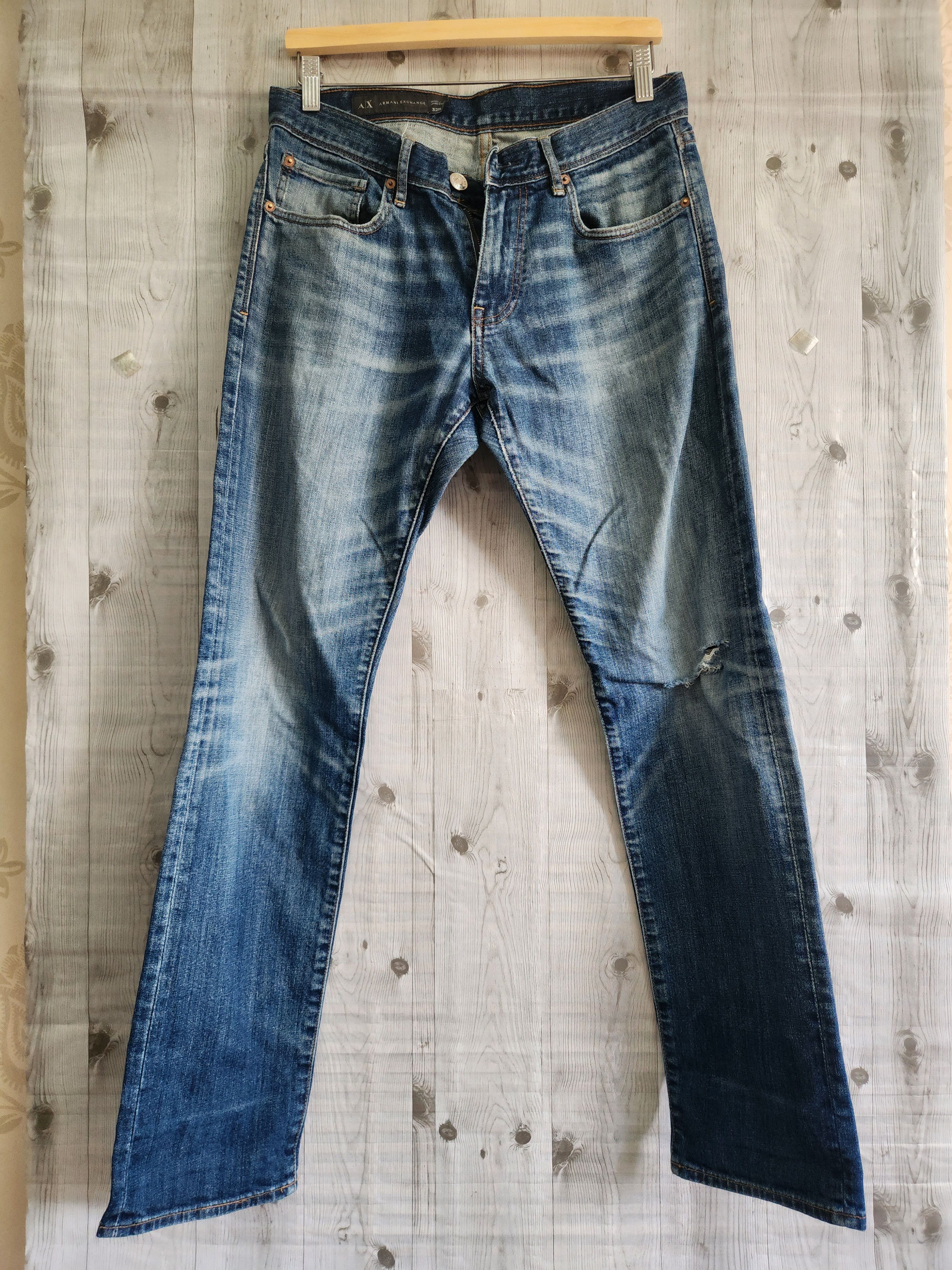 Vintage Armani Exchange Distressed Denim Blue Jeans - 1