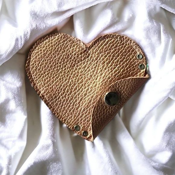 handcrafted - Pink Leather Heart Pouch | Coin purse with Snap - 1