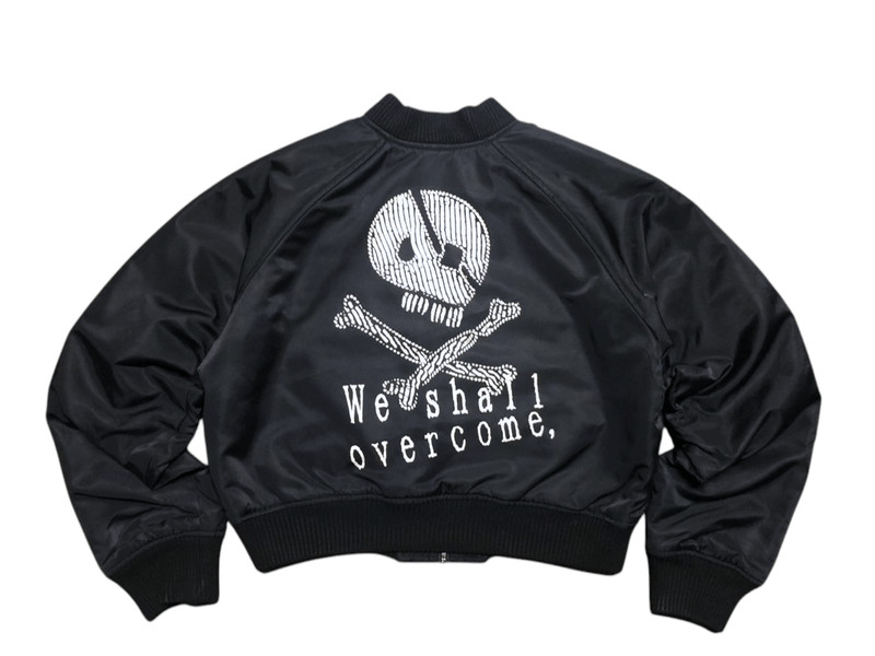 Vintage k.a.t Cropped Bomber Jacket We Shall Overcome Skull - 1