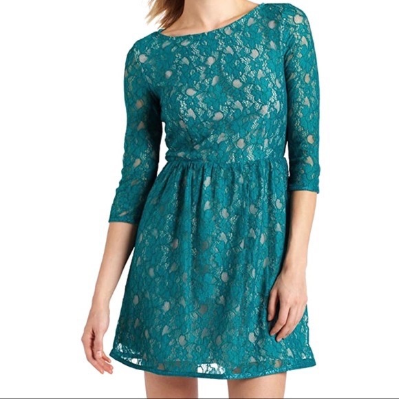 French Connection Lizzie Teal Lace 3/4 Sleeve Dress - 1