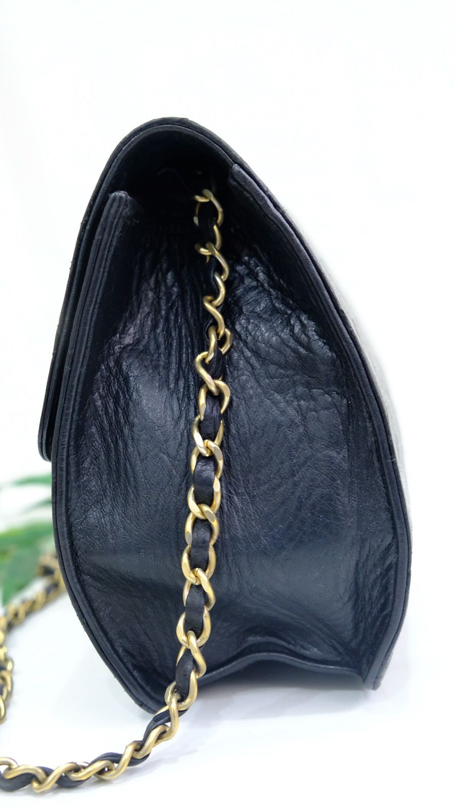 Vintage CHANEL black lambskin medium half flap shoulder bag - 7