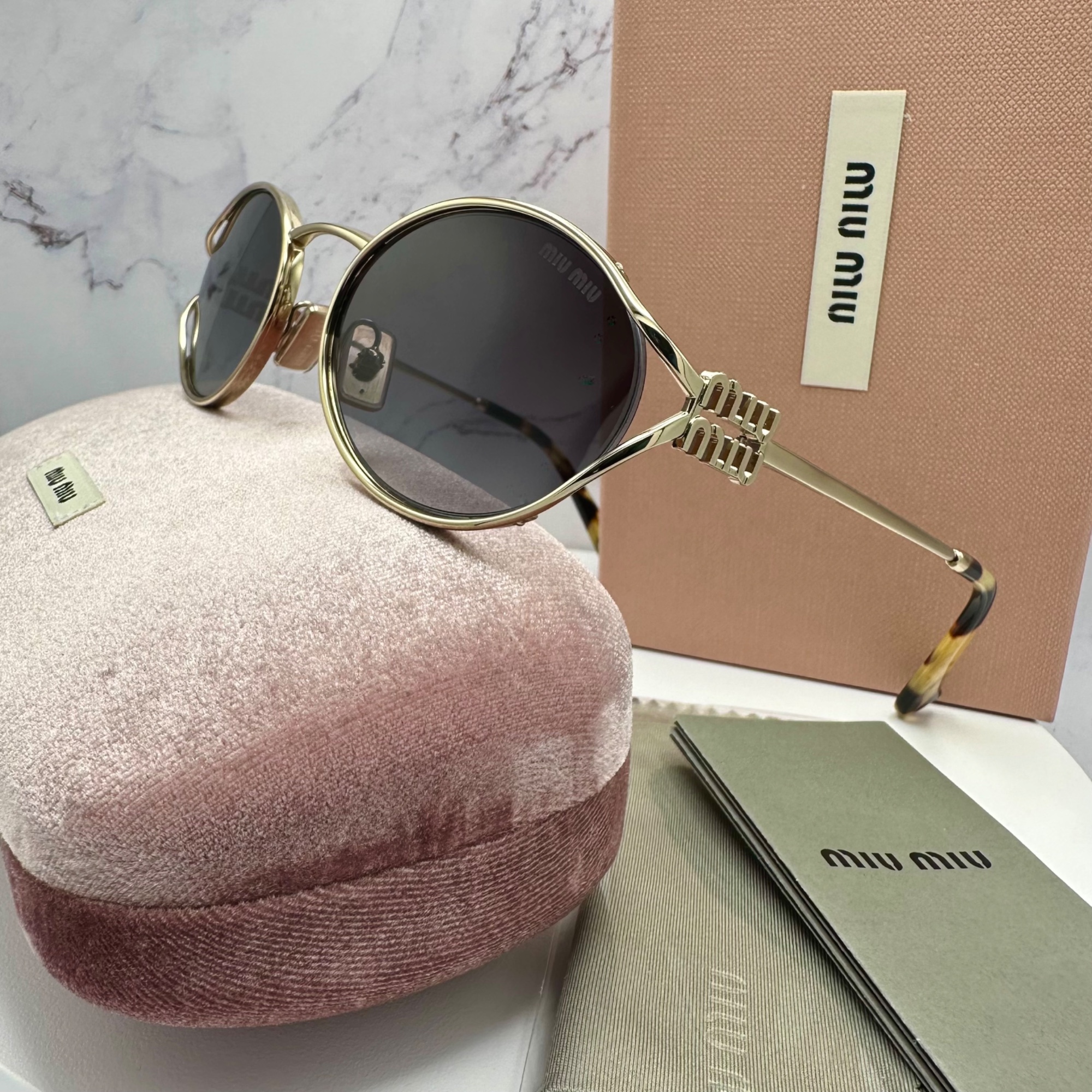 NEW Miu Miu MU52YS ZVN5D1 Pale Gold Grey Gradient Oval Unisex Sunglasses MU 52YS Women main image 2