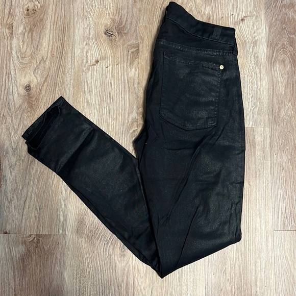 7 for all Mankind Black Waxy Skinny Jeans - 2