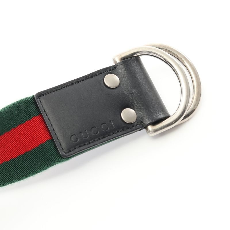 Gucci Sherry Line Belt Canvas Leather Green Red Black - 2