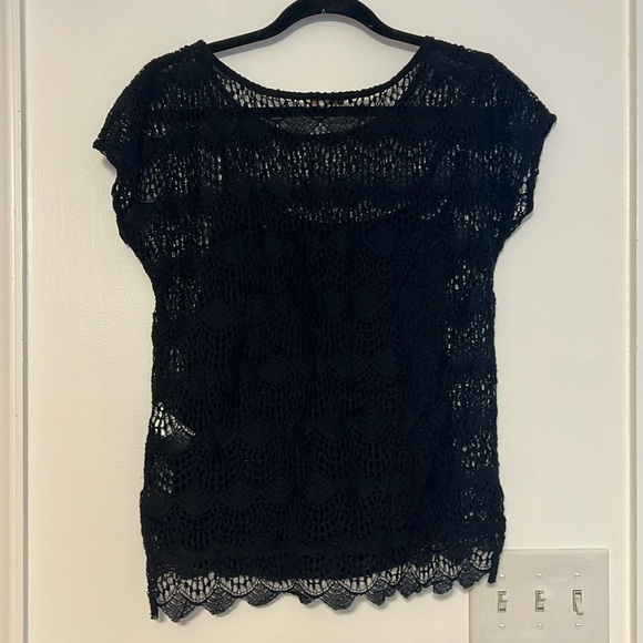 Ella Moss Black Jasmine Lace Top Eyelet Crochet Top + Cami Set - 3