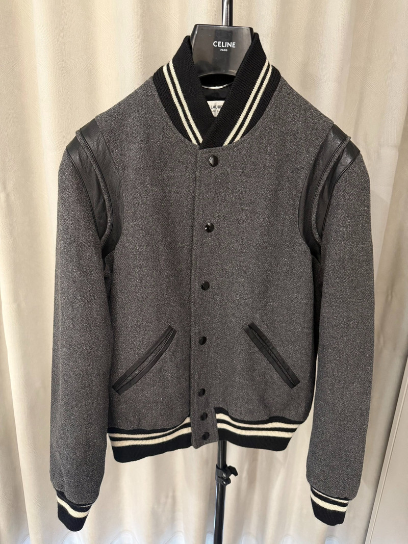 Saint Laurent FW14 Snowflake Grey Lambskin Baseball Jacket by Hedi Slimane - 1