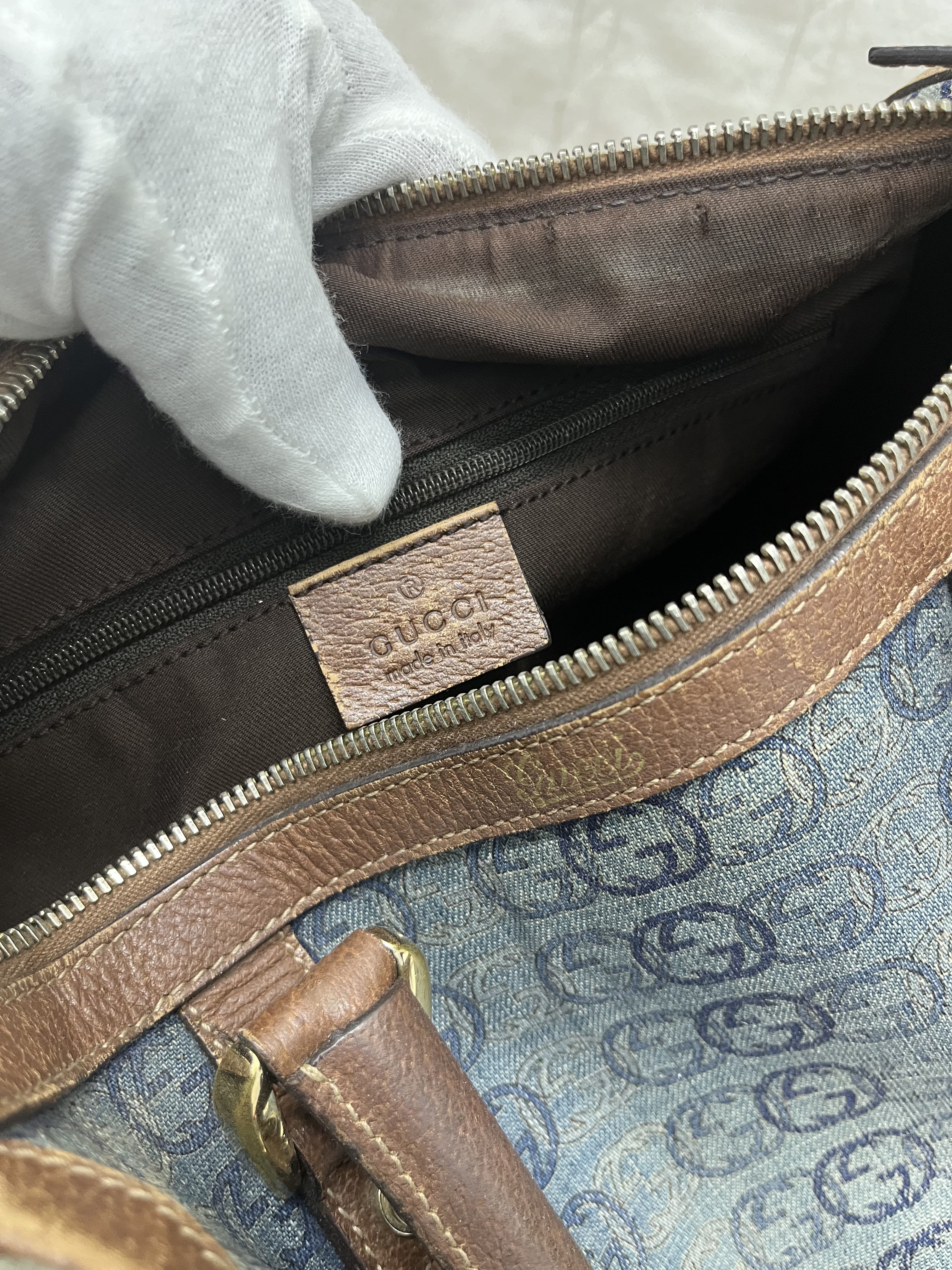 VTG GUCCI ABBEY DENIM LEATHER HANDBAG BOSTON - 9