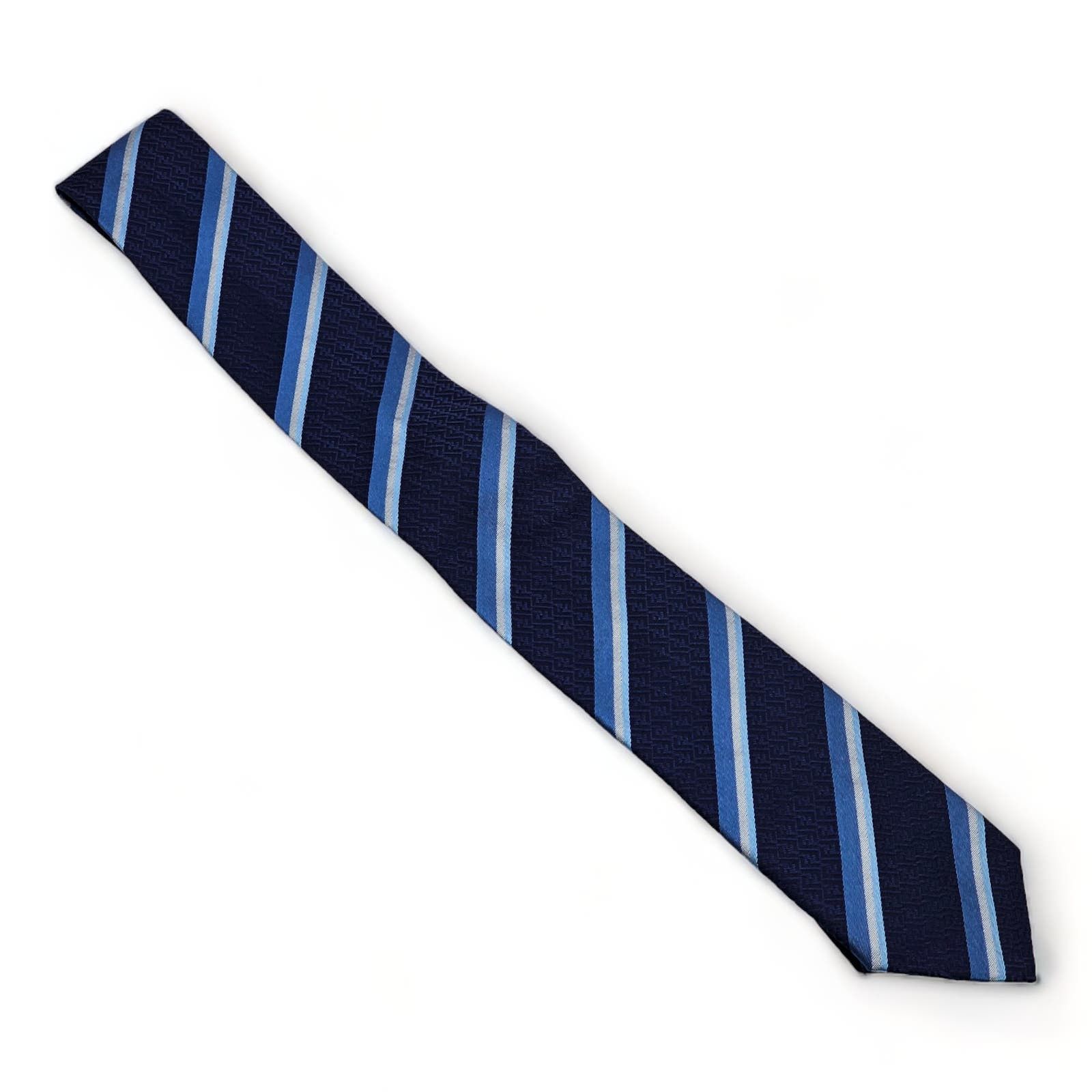 Fendi Silk Logo Skinny Necktie Tie -Blue White - 2