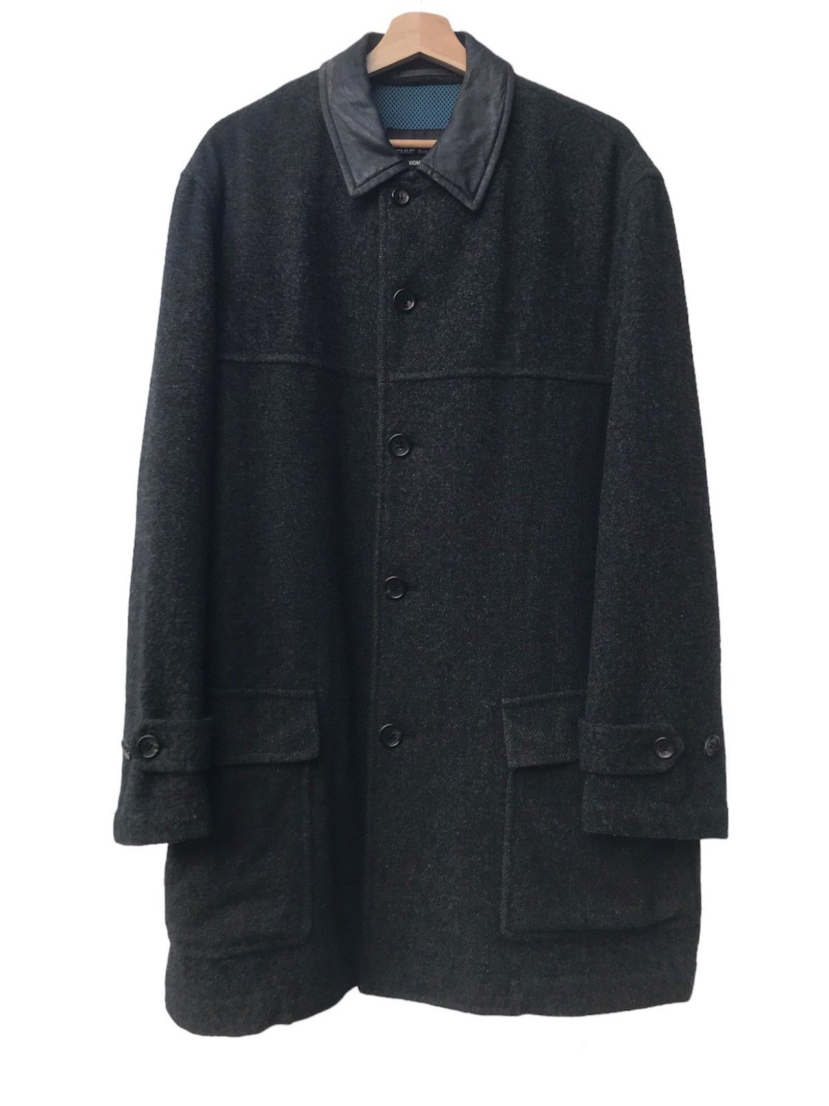 Rei Kawakubo - AD1995 CdG Homme Plus Leather Collar Wool Coat - 1