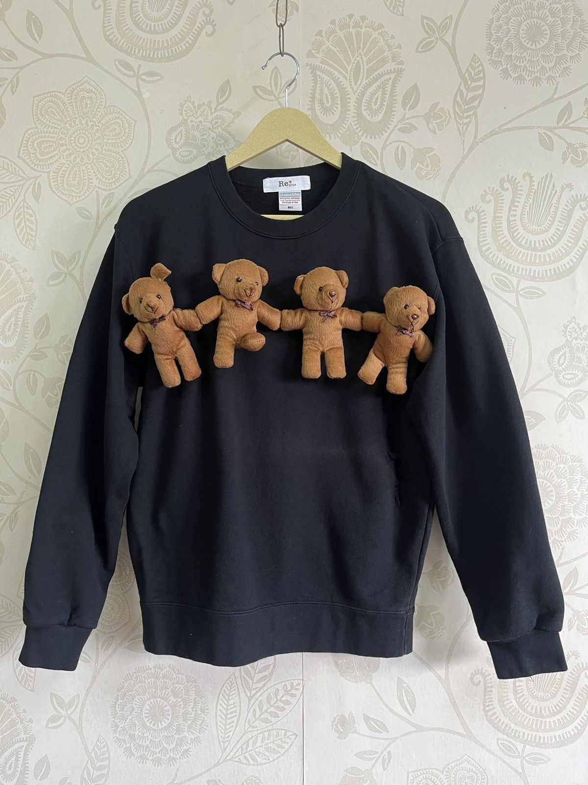 Designer - Rare Mini Teddy Bear Distressed Black Crewneck Sweater - 1
