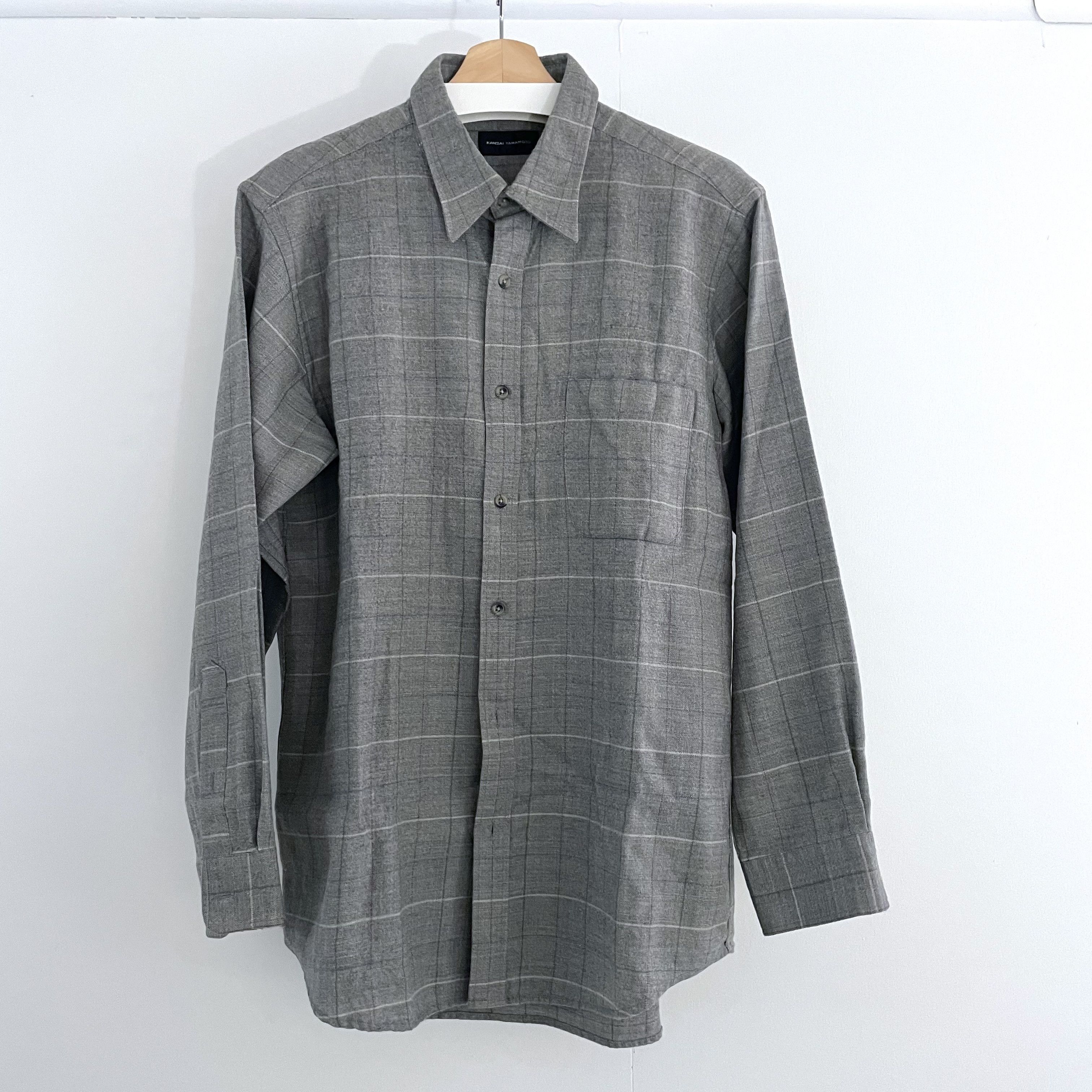 Kansai Yamamoto - Minimalist Check Shirt, Wool, (JP LL) - 1