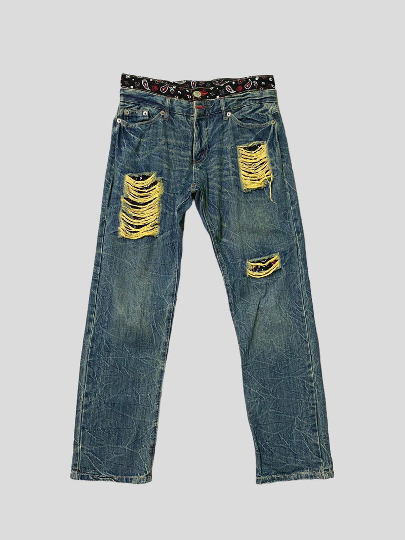 Vintage Pretty Green Design Double Waist Distressed Denim - 1