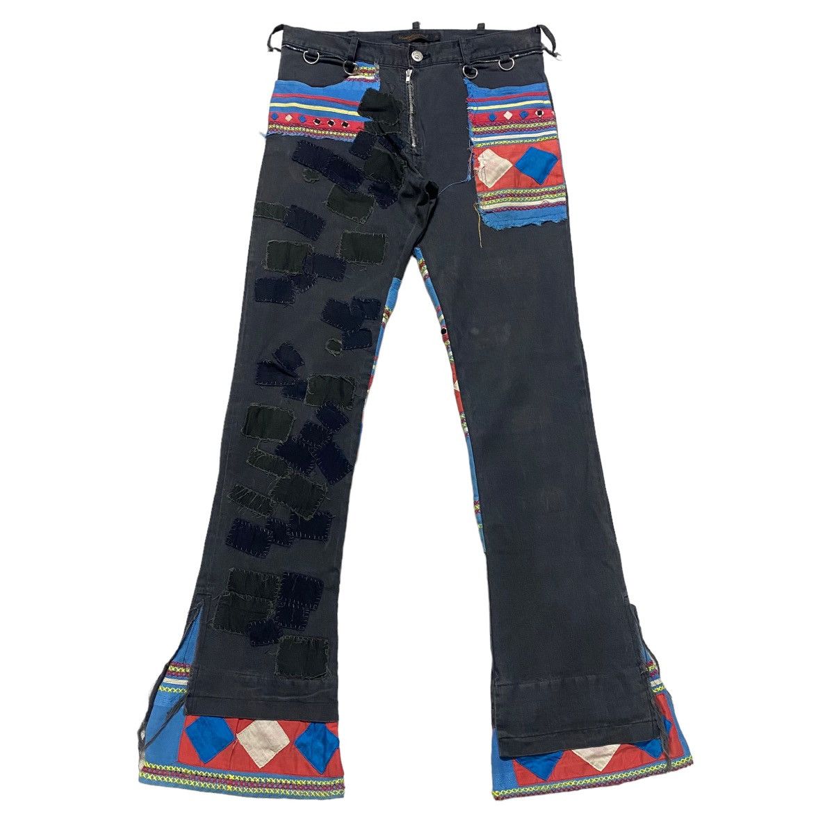 SS03 Undercover Scab Ethnic Patchwork Flare Pants - 2