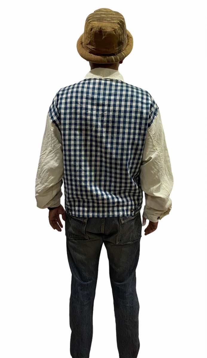 Vintage - Checkered James Dean Linen Cotton Zipper Jacket - 5