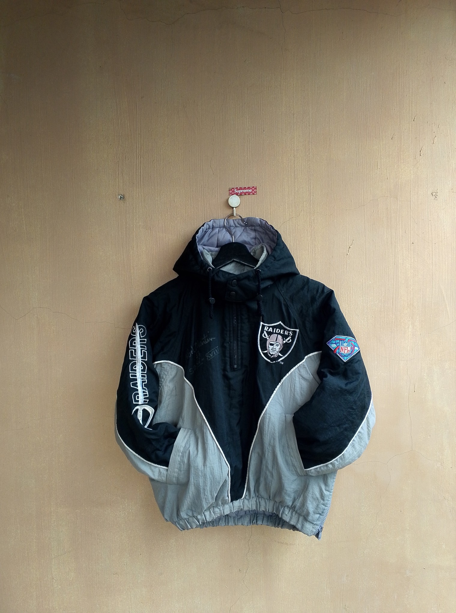 90s Vintage Los Angeles Raiders Pro player Jacket Signed by Rod Martin #53 - 8