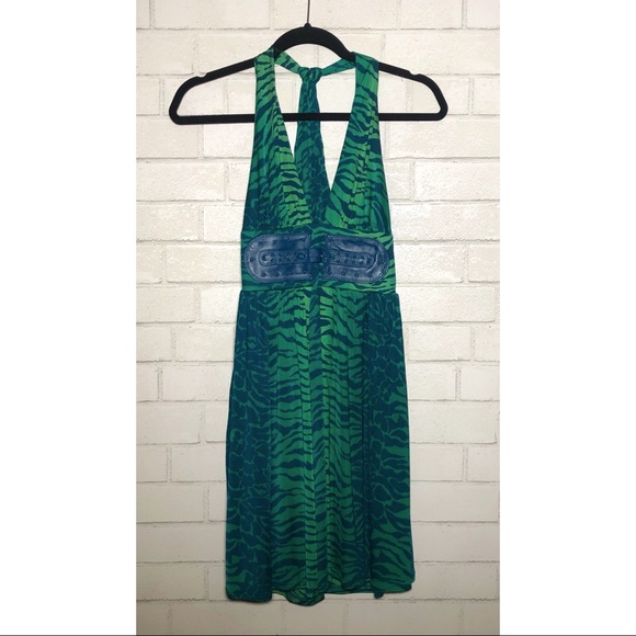 Marciano Green Animal Print Belted Halter Dress - 3