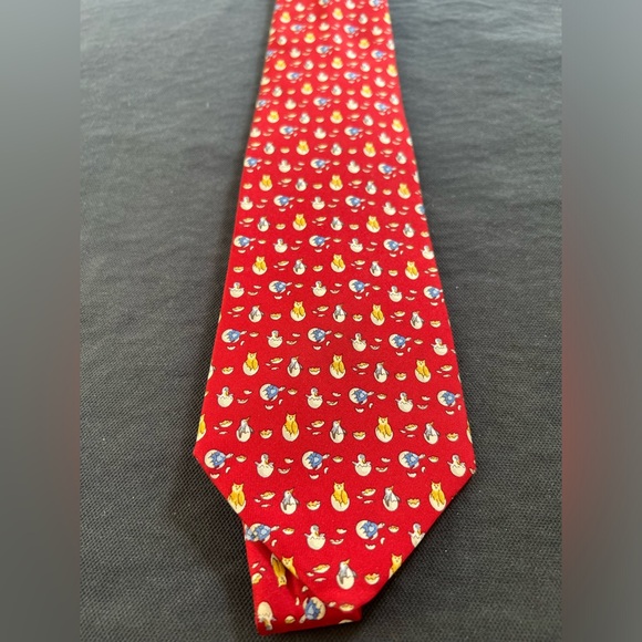 Vintage Ferragamo Red Tie Baby Birds Animals 100% Silk Veterinarian Gift Italy - 2