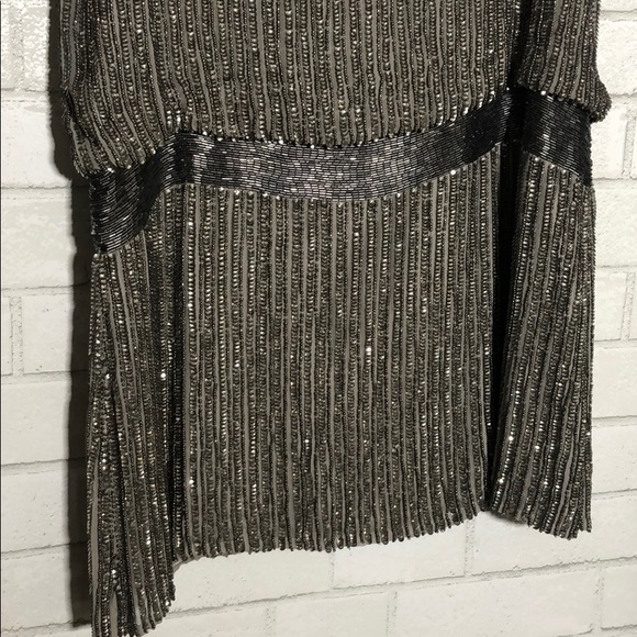 Parker Silver Gatsby Style Dress Sequin + Beaded - 5