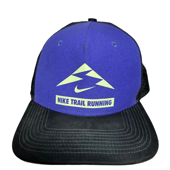 Nike Trail Aerobill Trucker Hat Adjustable Strap Mesh Lining Blue Neon Brim - 2