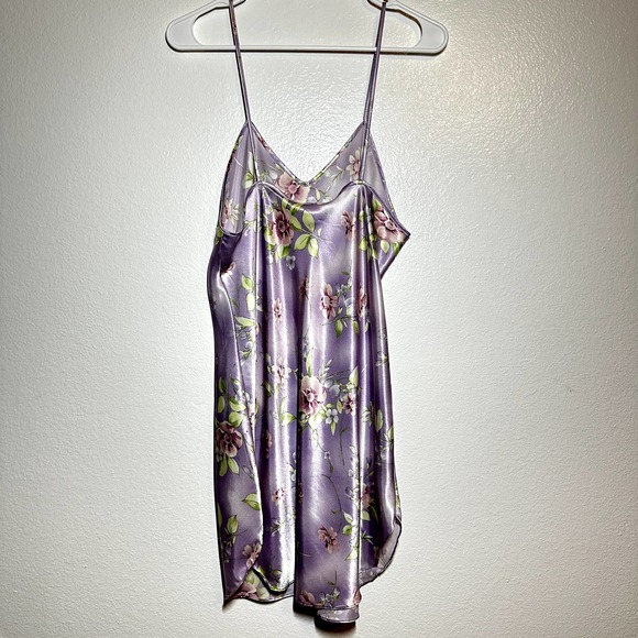 VTG Dentelle Chemise Nightgown Dress Spaghetti Strap Round Hem Floral Purple M - 4
