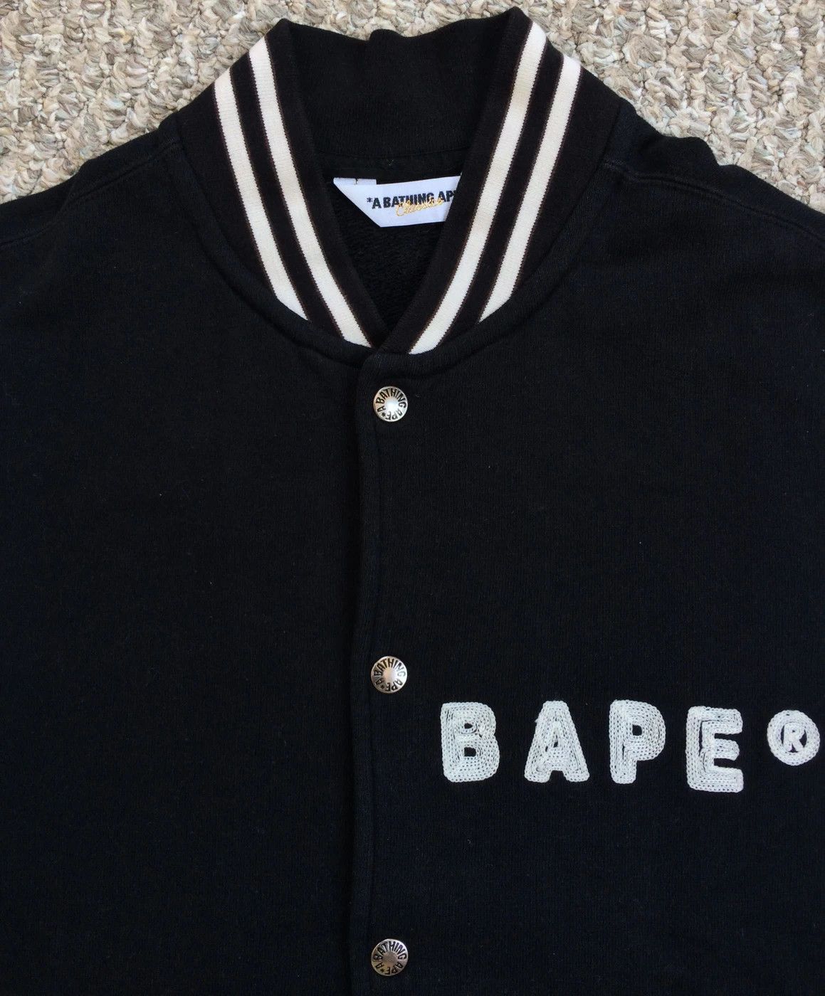 OG Bape Ape is Bathing Embroidered Varsity Bomber Jacket - 7