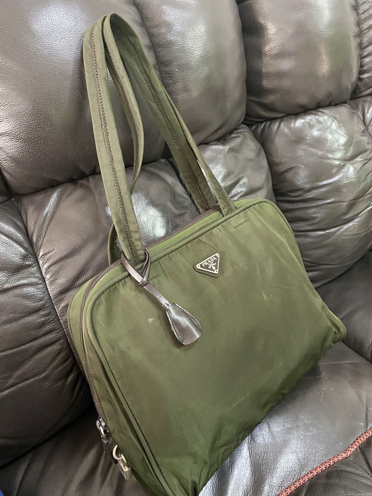 Authentic Vintage Prada Tessuto Nyalon Green Shoulder Bag - 10