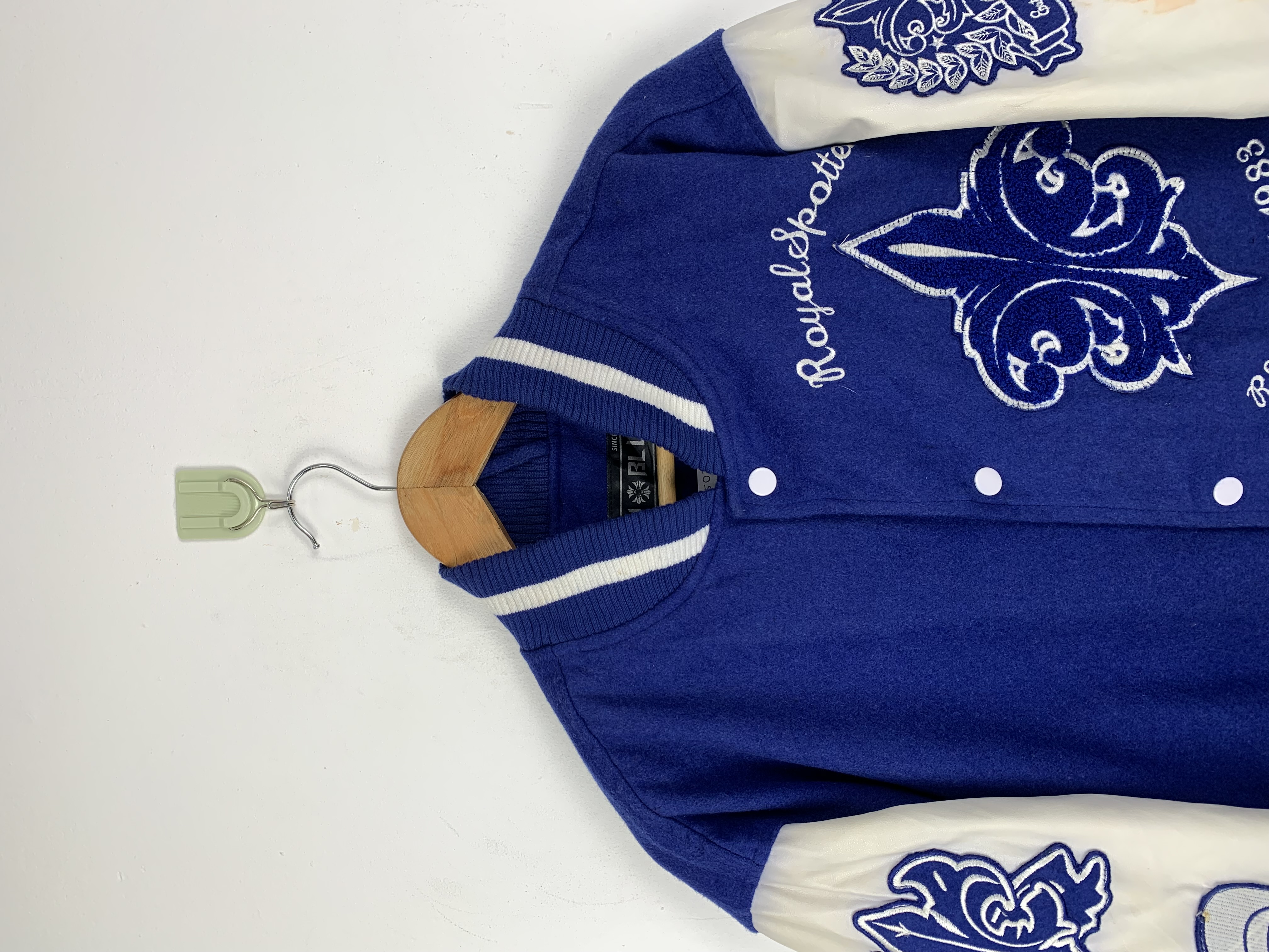 Vintage - Vintage 90s Royal Spotters Leather Varsity Jacket Blue - 2