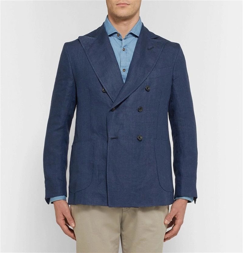 Rubinacci - Navy Unstructured Double-Breasted Linen Blazer - 8