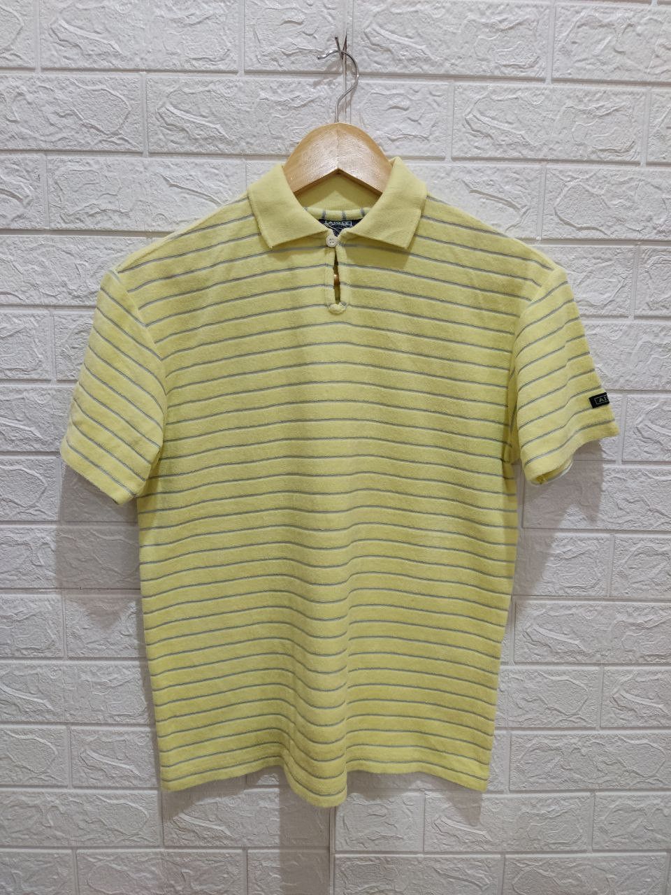 Vintage - Aigle Yellow Striped Made in Japan Polo Tee - 2