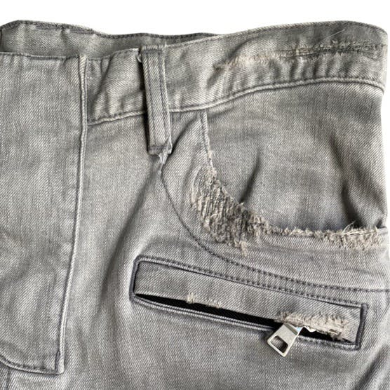 SS14 Grey Distressed Biker Jeans - 2