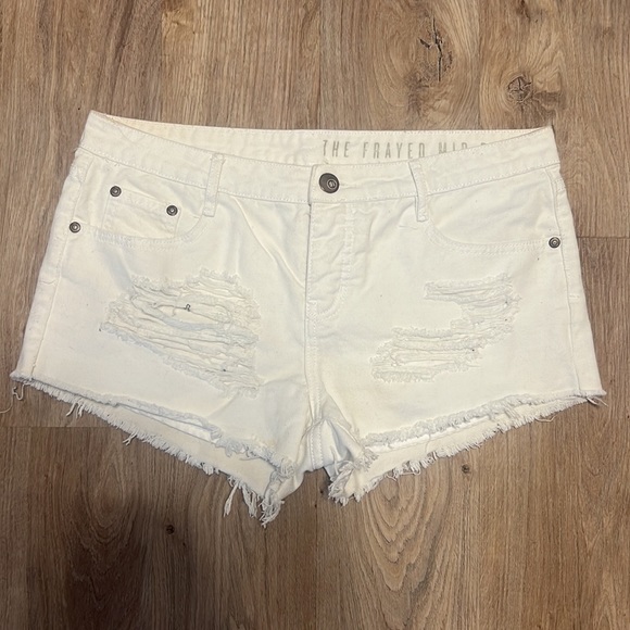 Cotton On White Frayed Mid-Rise Denim Shorts - 1