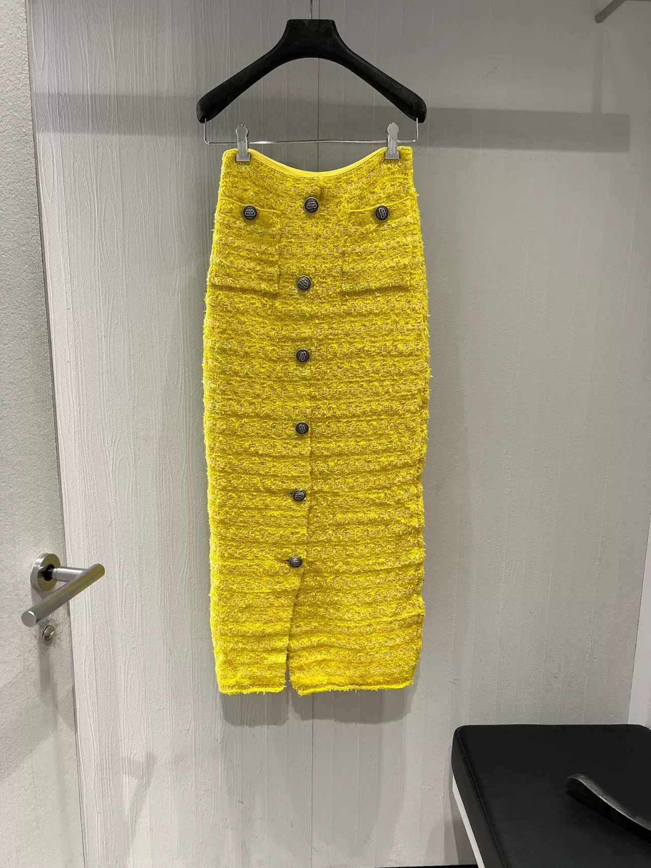 Balenciaga Women's tweed skirt with yellow back buckle in bright silk - 1