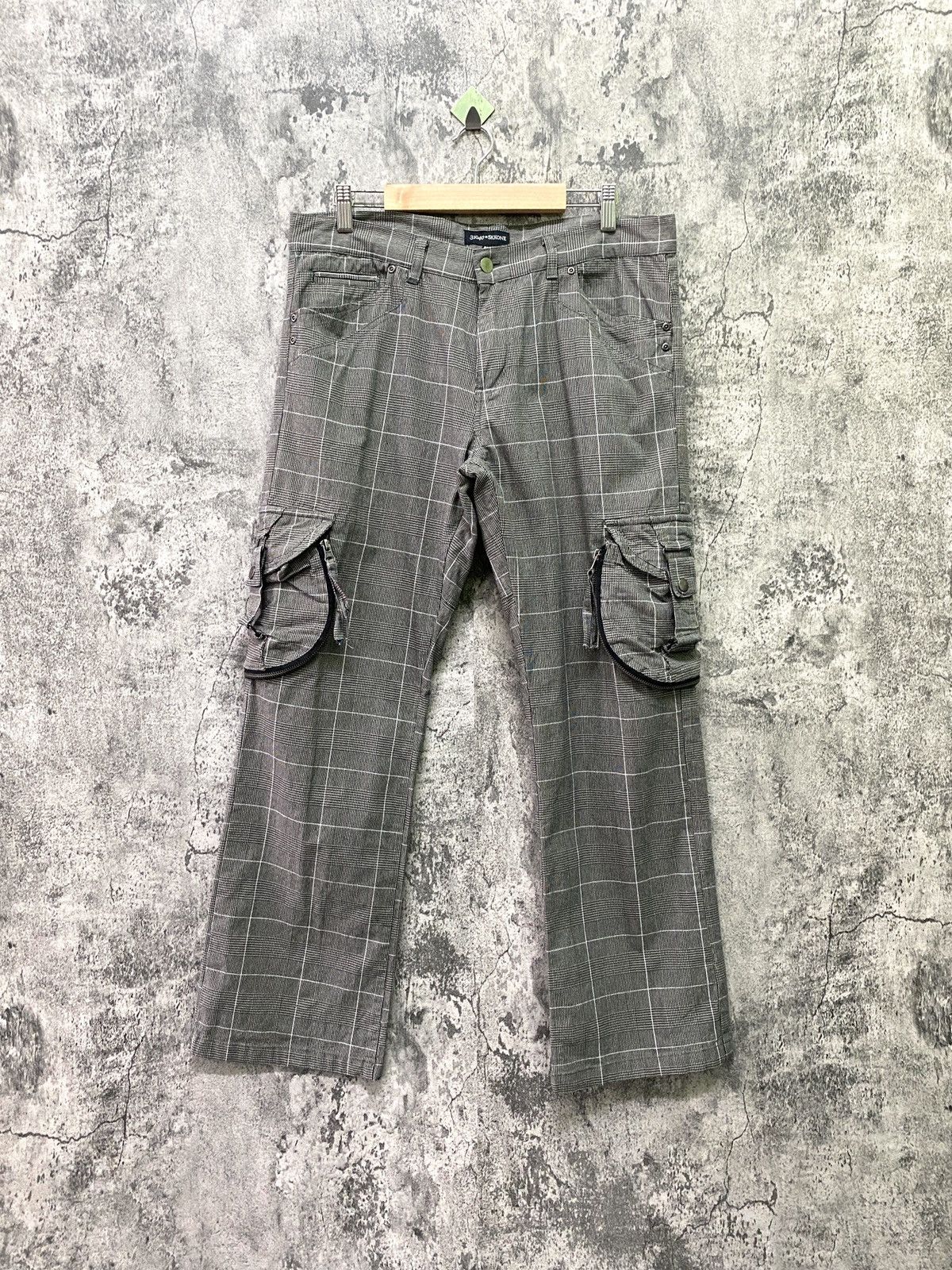 Japanese Brand - 31040=SKKONE Cargo Multipocket Checked Bondage Style Pant - 1