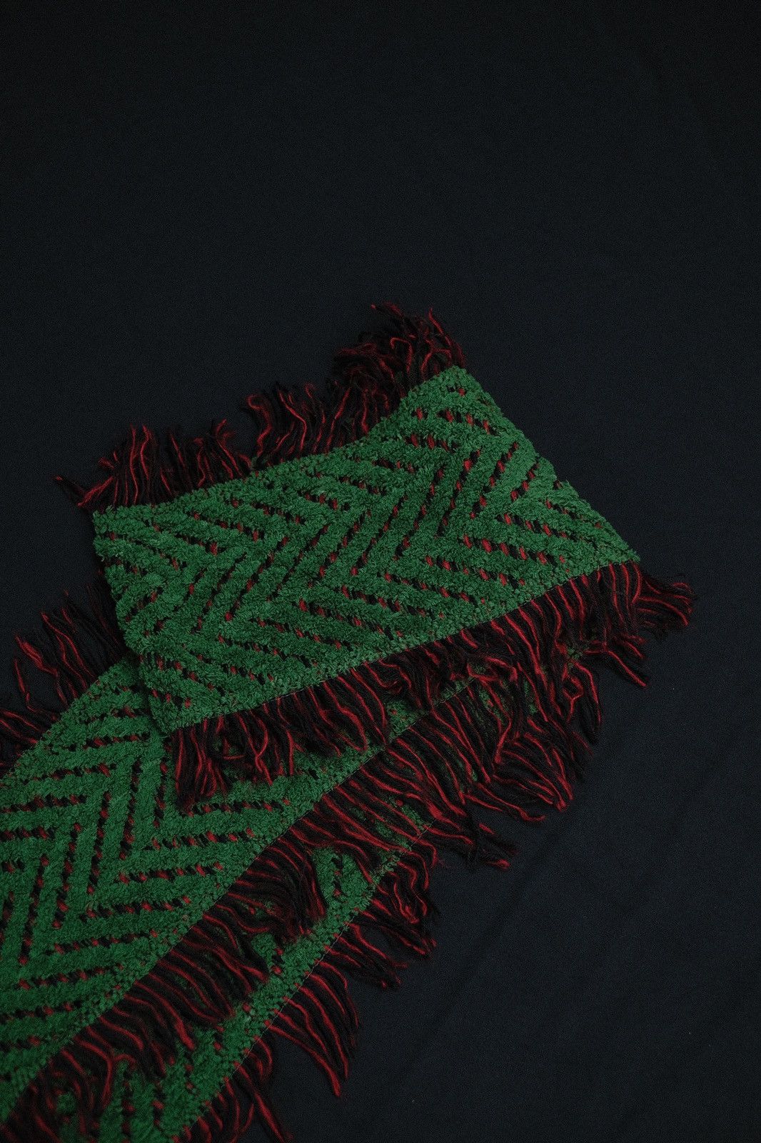 Japanese Brand - Deadstock Cozy Green Fringed Scarf OS Unisex - 5