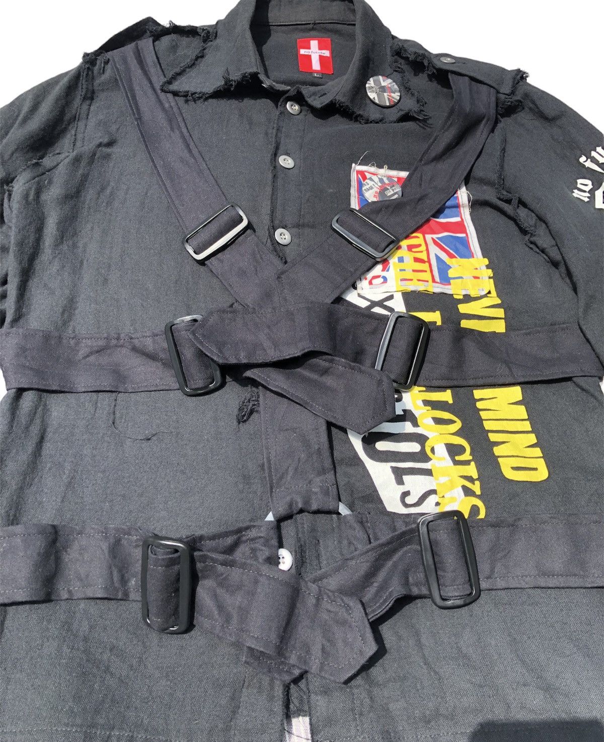 Japanese Brand - No Future x Sex Pistols Bondage Strap Raw Seam Jacket - 4