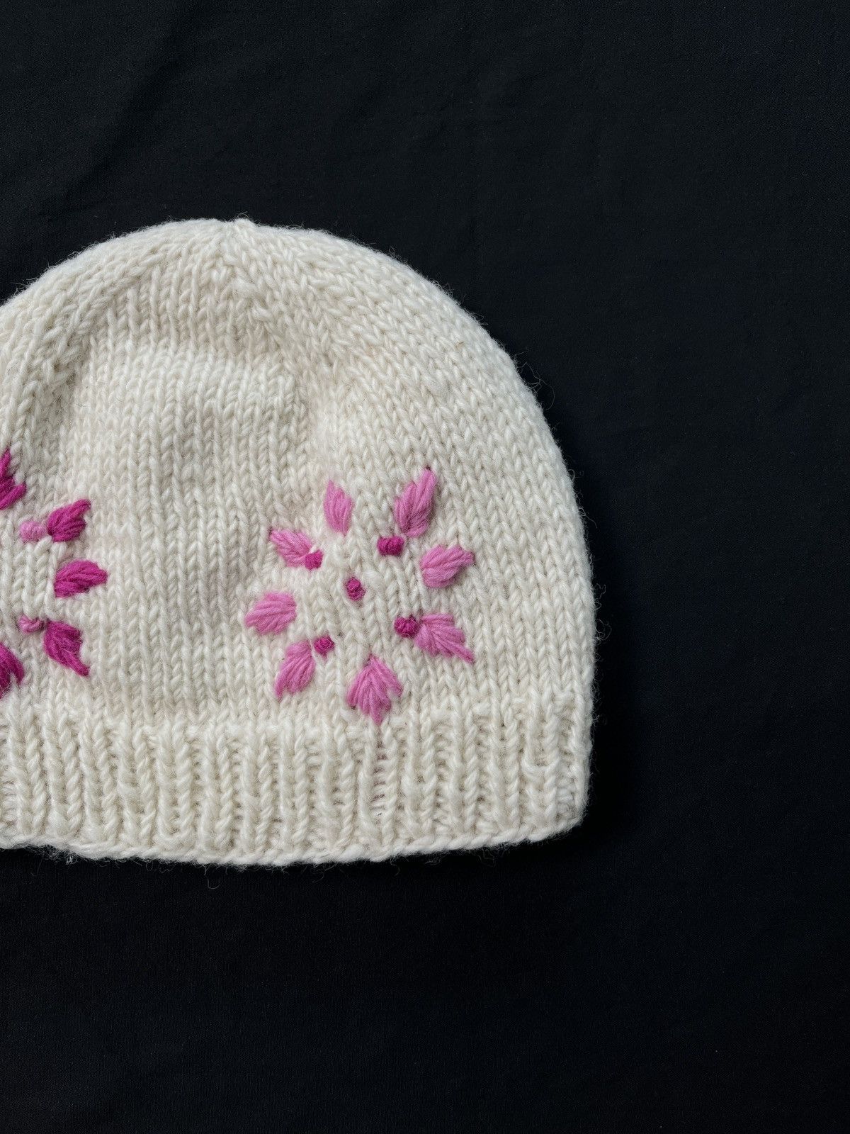 Rare Pink Flower Pattern Made in Nepal Handmade Beanie Hat - 6