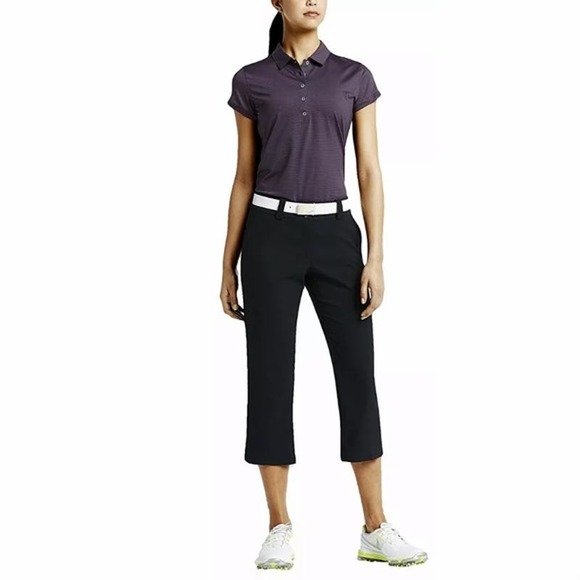 Nike Golf Dri-Fit Tech Capri Pants High Waist Button Up Belt Loops Black 6 Small - 1