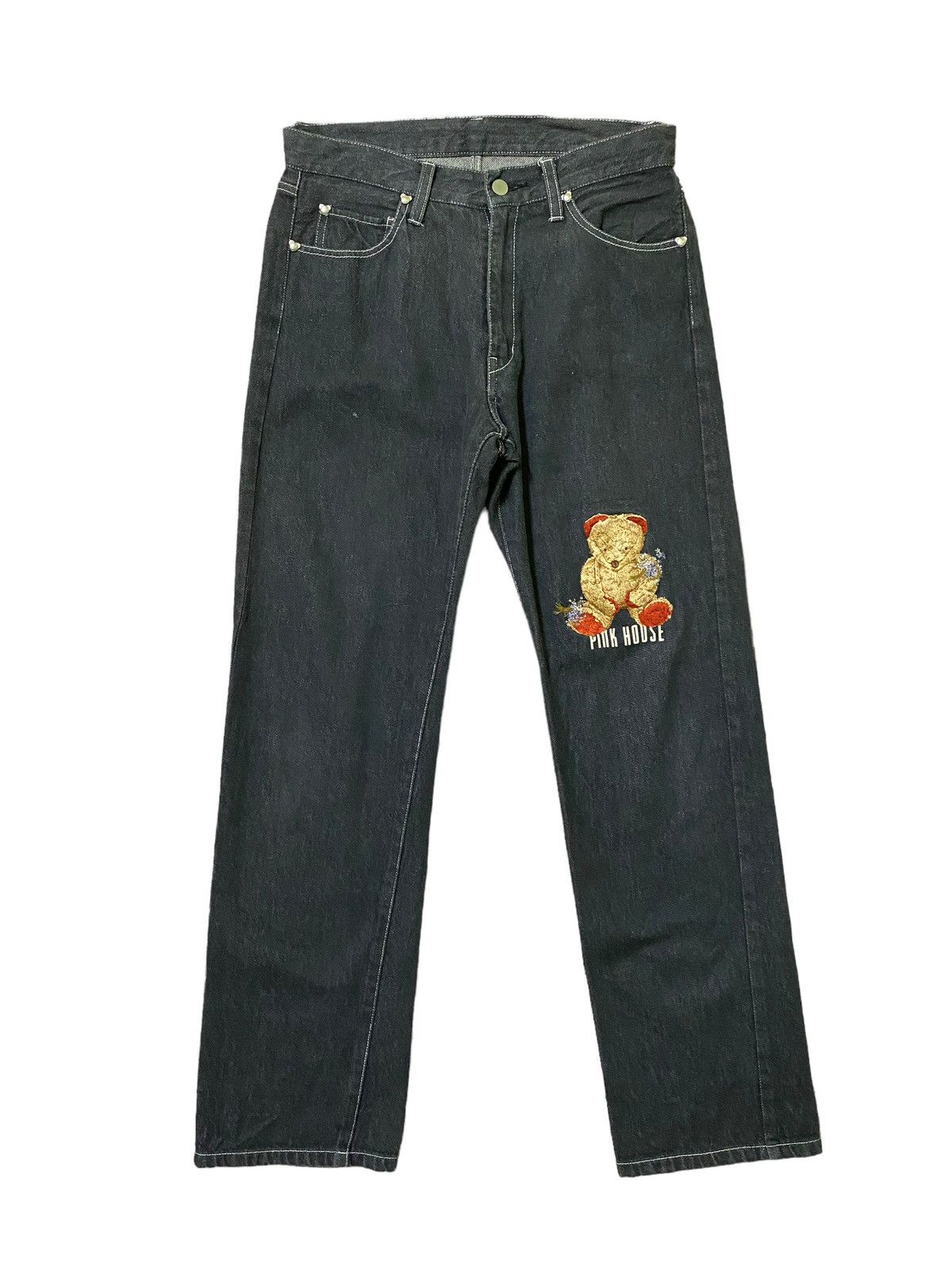 Japanese Brand - Pink House Embroidered Bear Denim Jeans - 1