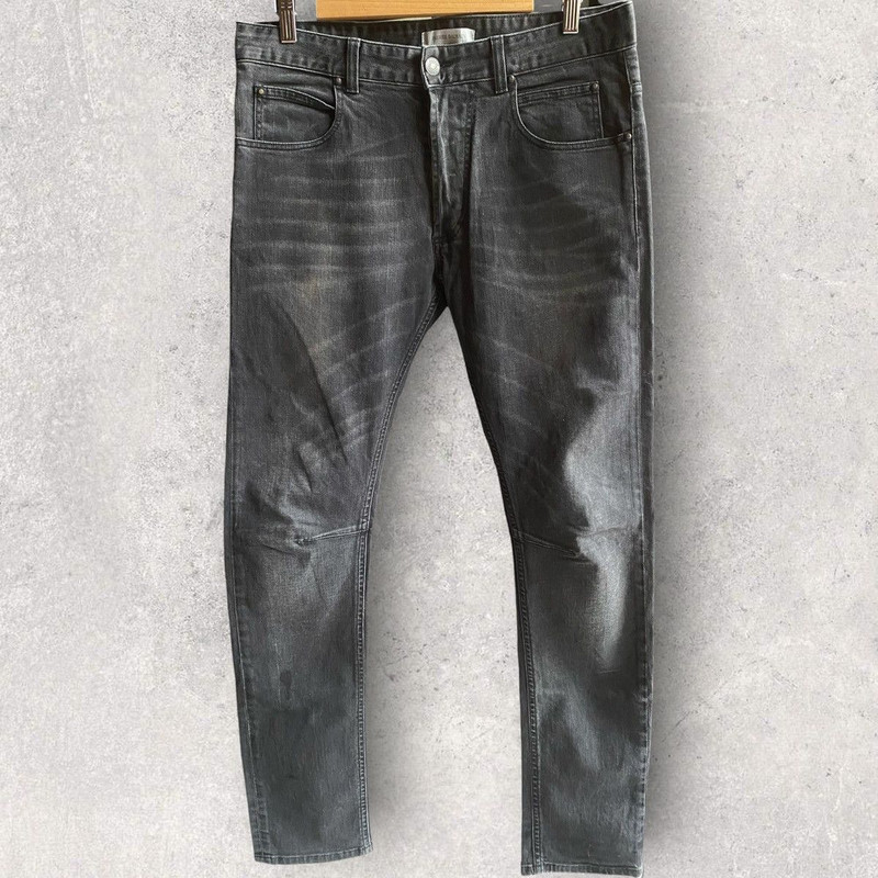 Balmain Charcoal Grey Knees Dart Biker Jeans - 1