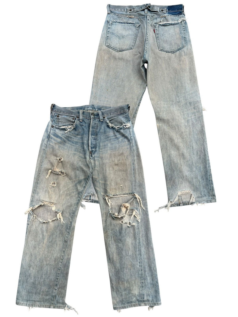 Vtg Levis 501 Buckle Back Selvedge Distressed Denim Jeans - 1