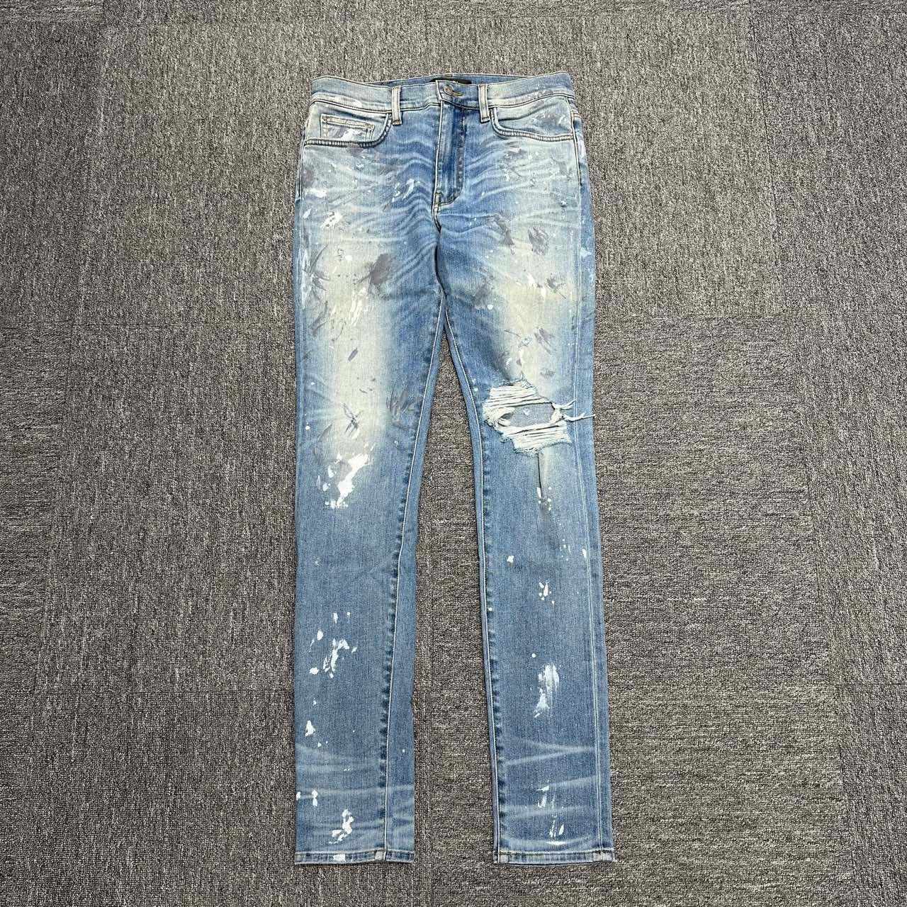 Amiri Single Knee Distressed Splatter Denim Jeans - 1