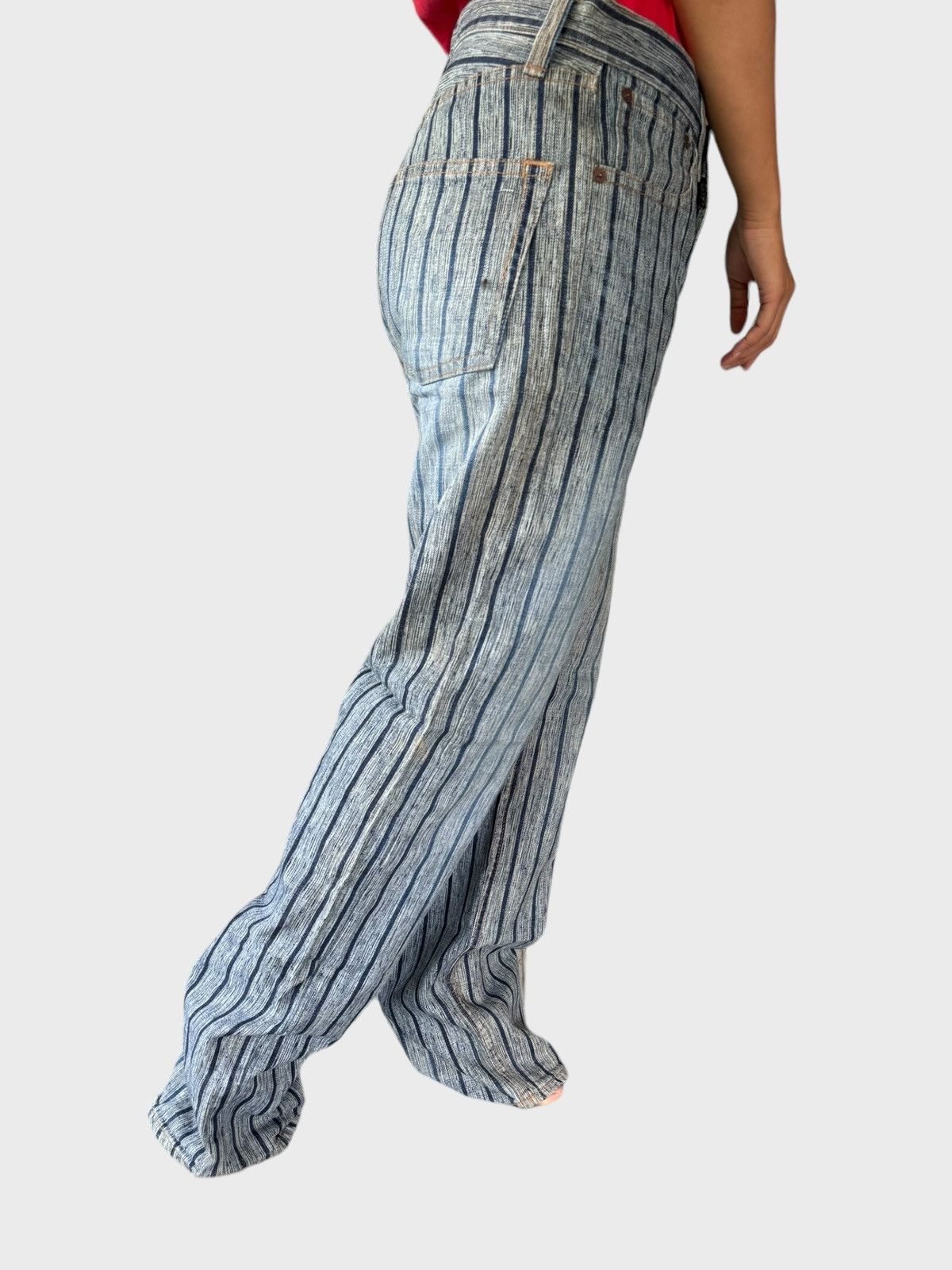 Vintage BLUE WAY Striped Blue Faded Denim - 20