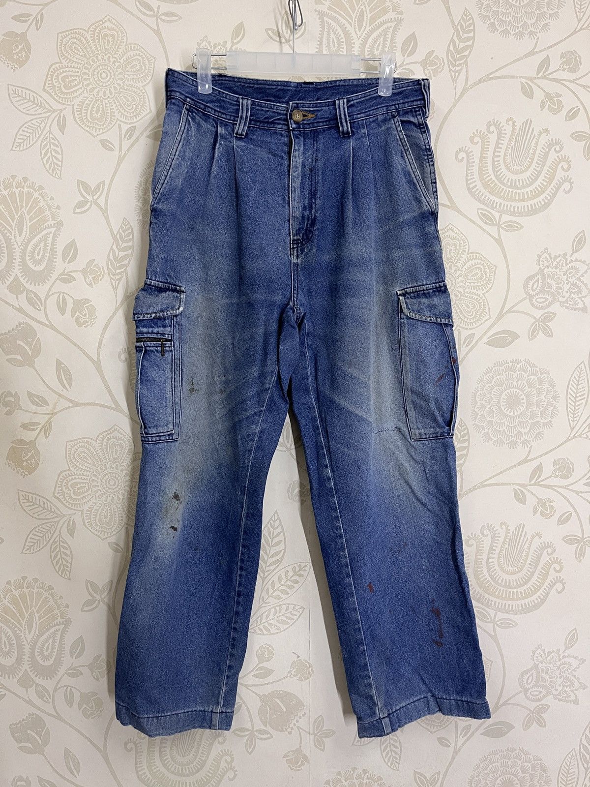 Distressed Denim - Worn Even River Japanese Cargo Denim Ripped Baggy Style - 1