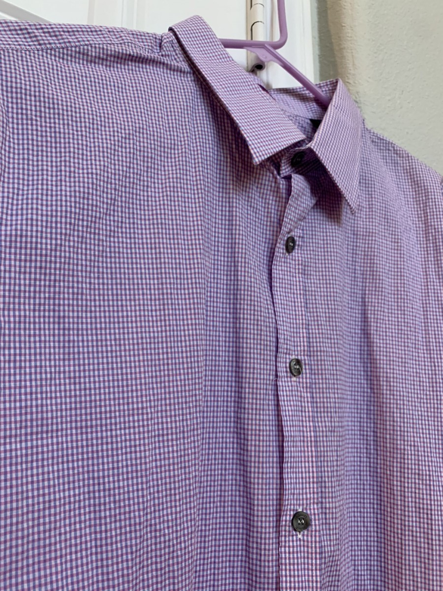 Micro purple blue seersucker gingham shirt size 17/43 - 2