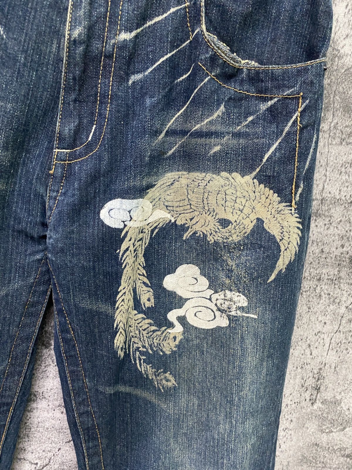 Vintage Japan Traditional Dragon Floral Designer Denim - 16