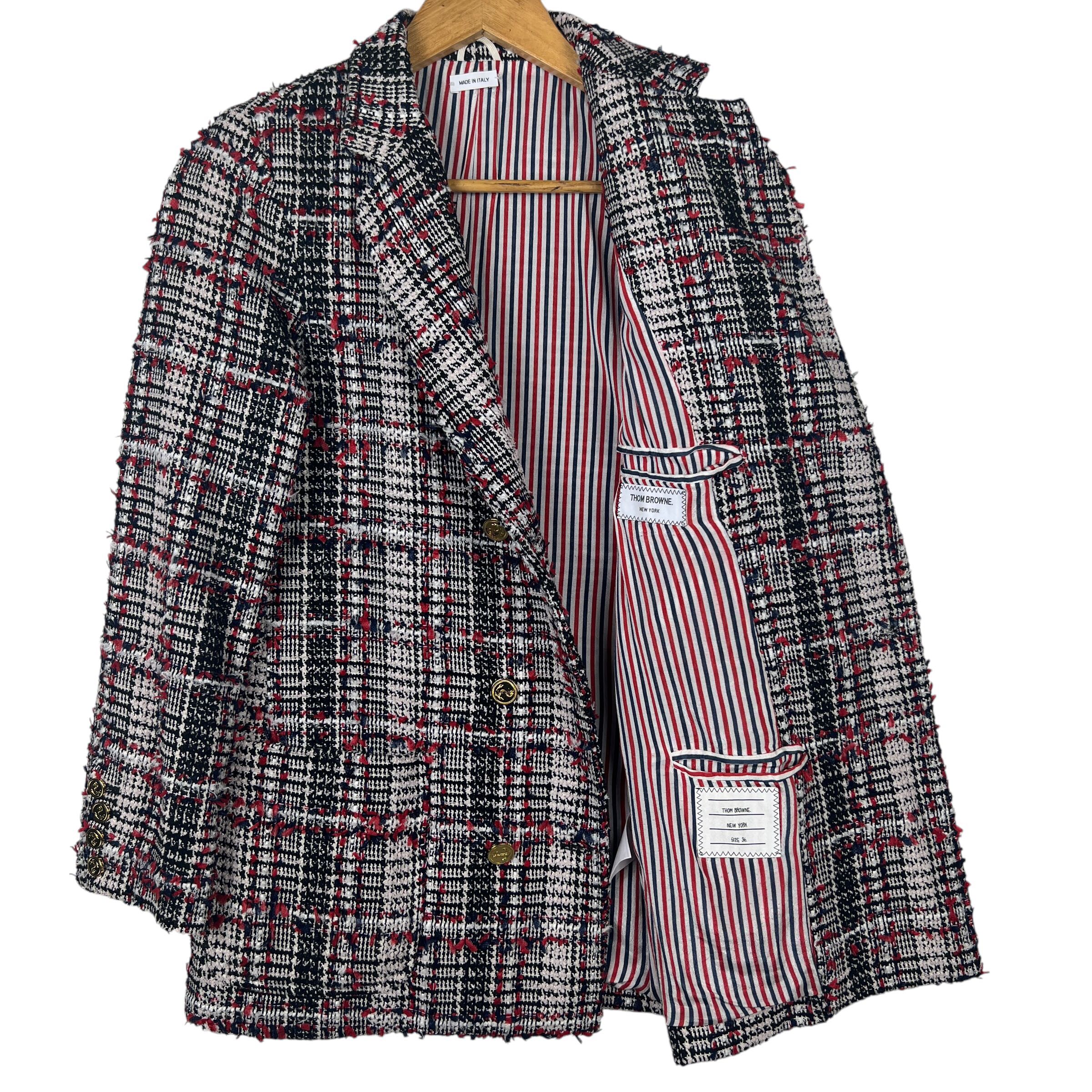 Thom Browne Red Prince of Wales Tweed Sack Blazer  - 5