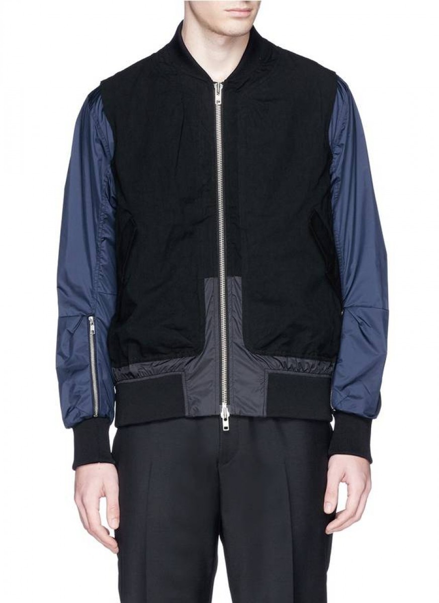 Tim Coppens - RARE Panelled Blue Sleeve Black Bomber Jacket - 1